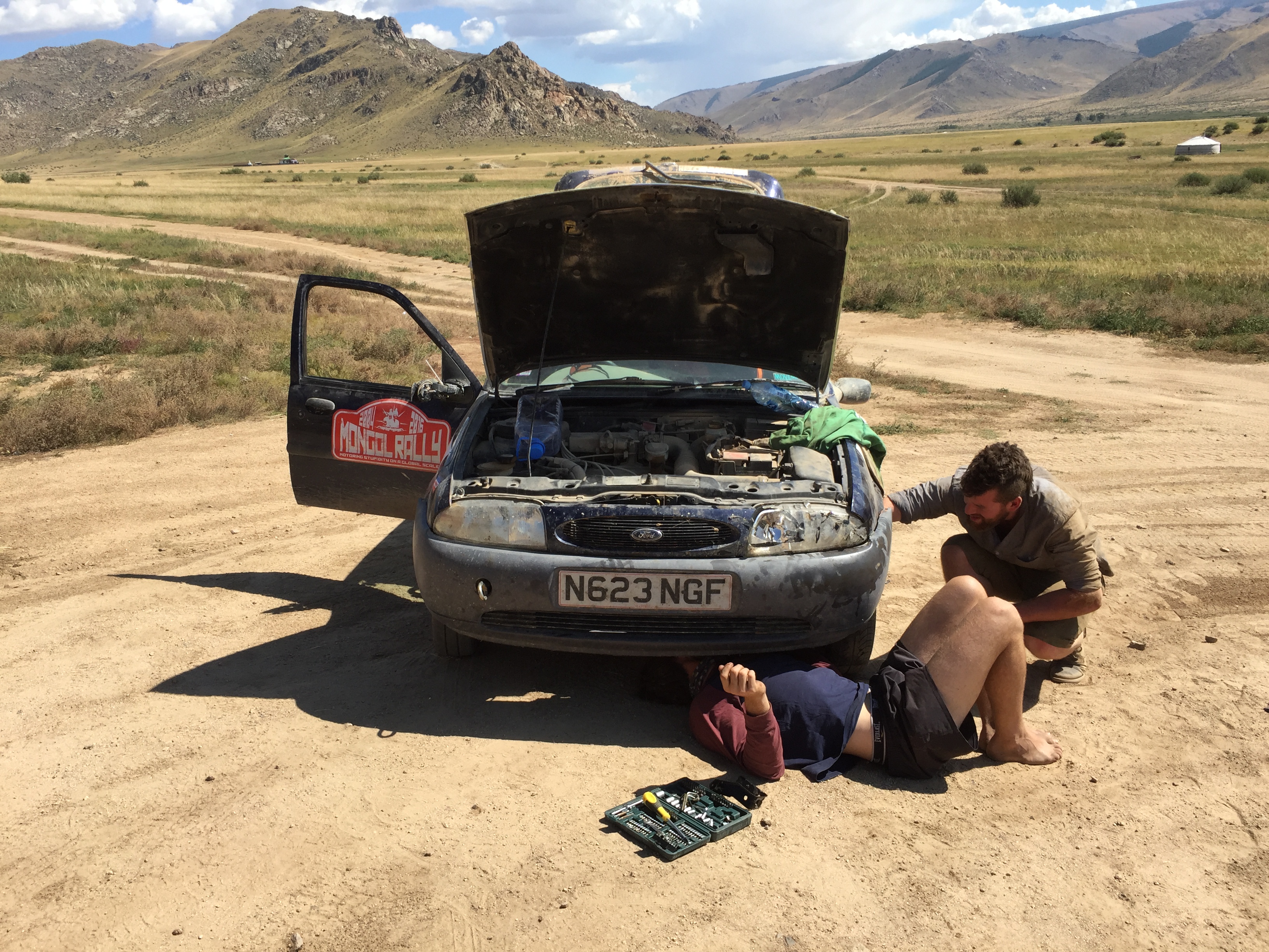 Fixing the car in Kazakhstan